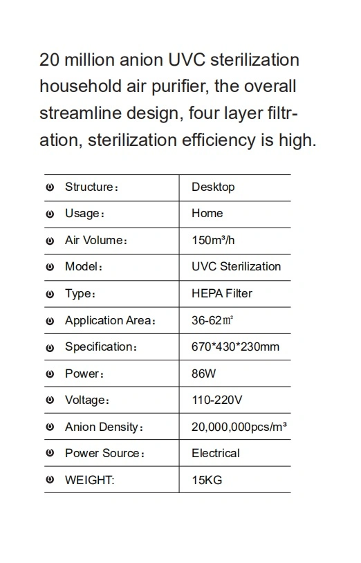 Factory Direct Supply Home Office Hospital UVC Sterilization Disinfection Air Purifier